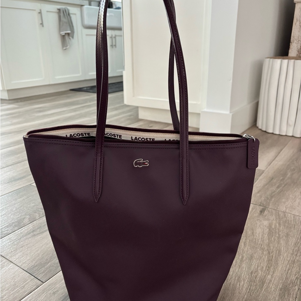 Lacoste Purple Tote Bag with Structured Design and Spacious Interior
